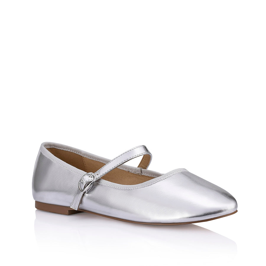 Bambi Mary-Jane Flats - Silver Smooth