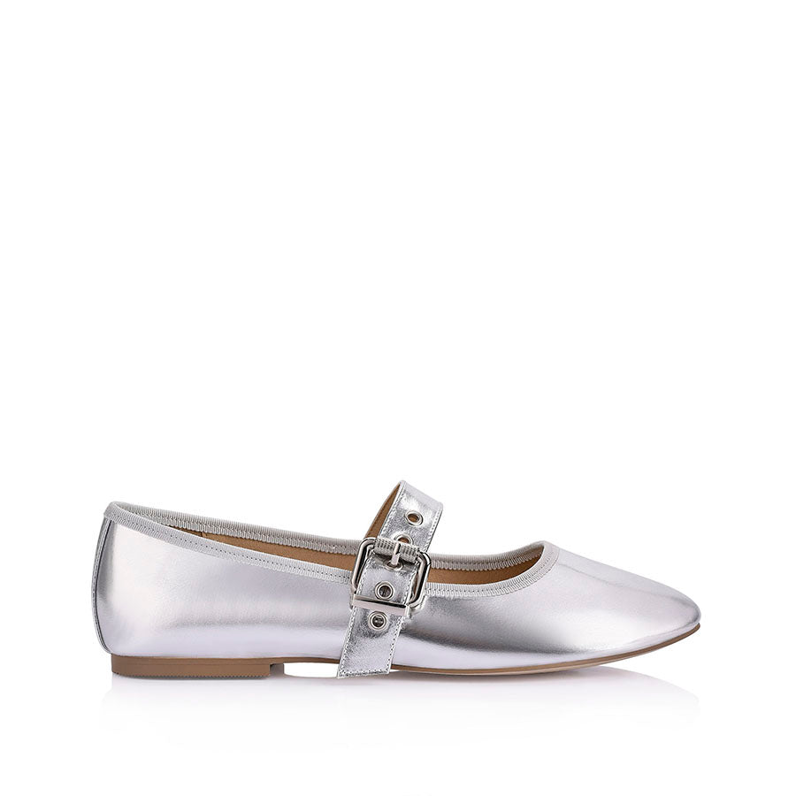Women's silver smooth Mary Jane ballet flats