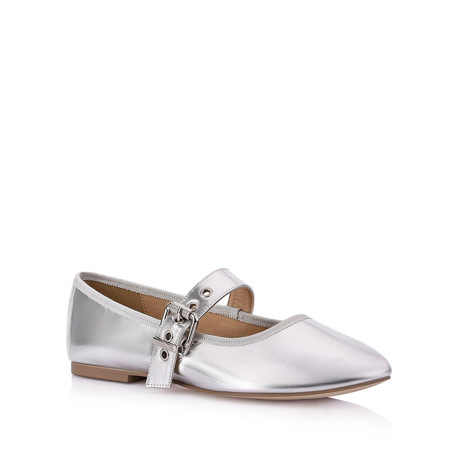 Women's silver smooth Mary Jane ballet flats