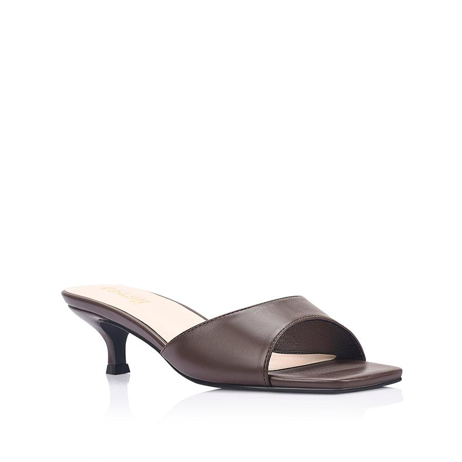 Alyssa Kitten Heel Mules - Chocolate Brown