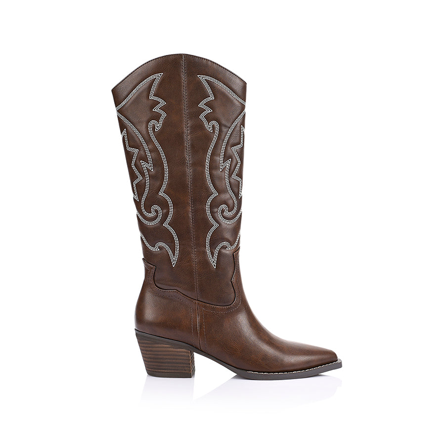 Bentley Cowboy Boots - Brown Distressed