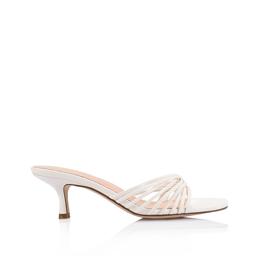 Bestie Kitten Heel Mules - Chalk White