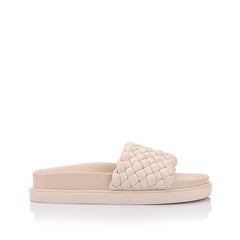 Women's bone neutral braided slip on footbed slides