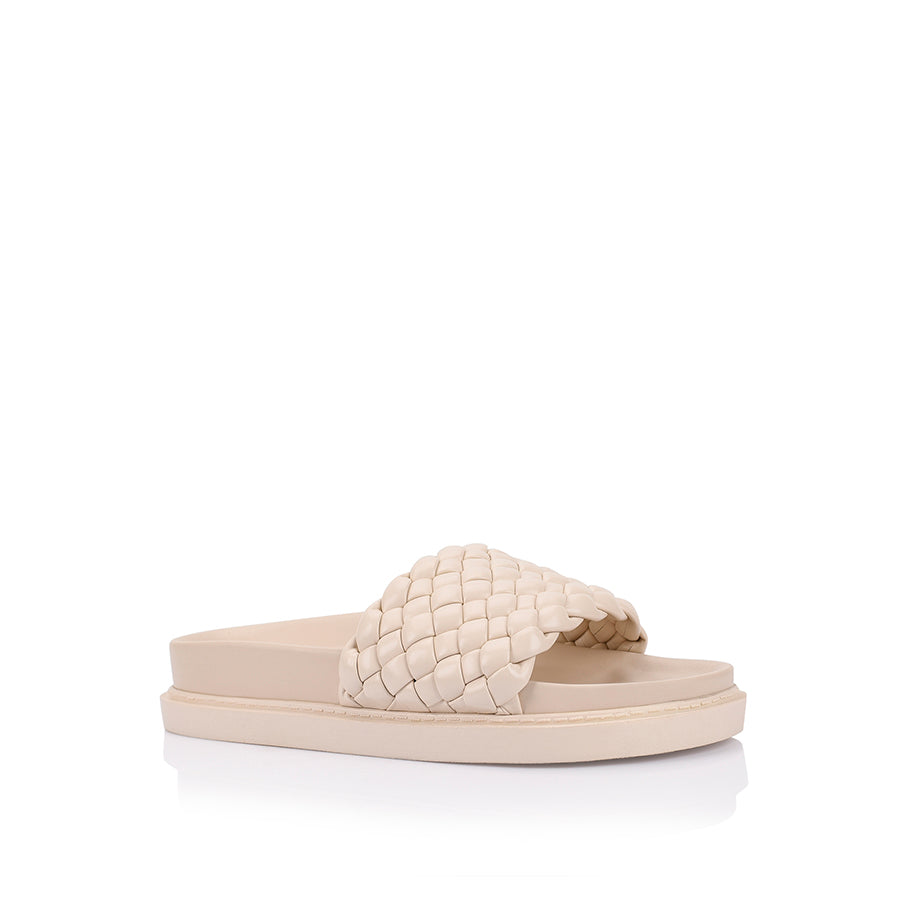 Women's bone neutral braided slip on footbed slides