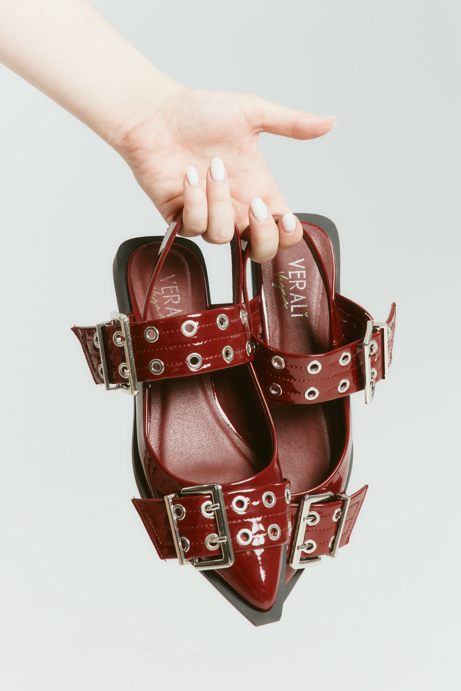 Clea Slingback Buckle Flats - Wine Patent