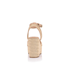 Women's beige and raffia wedge with ankle strap