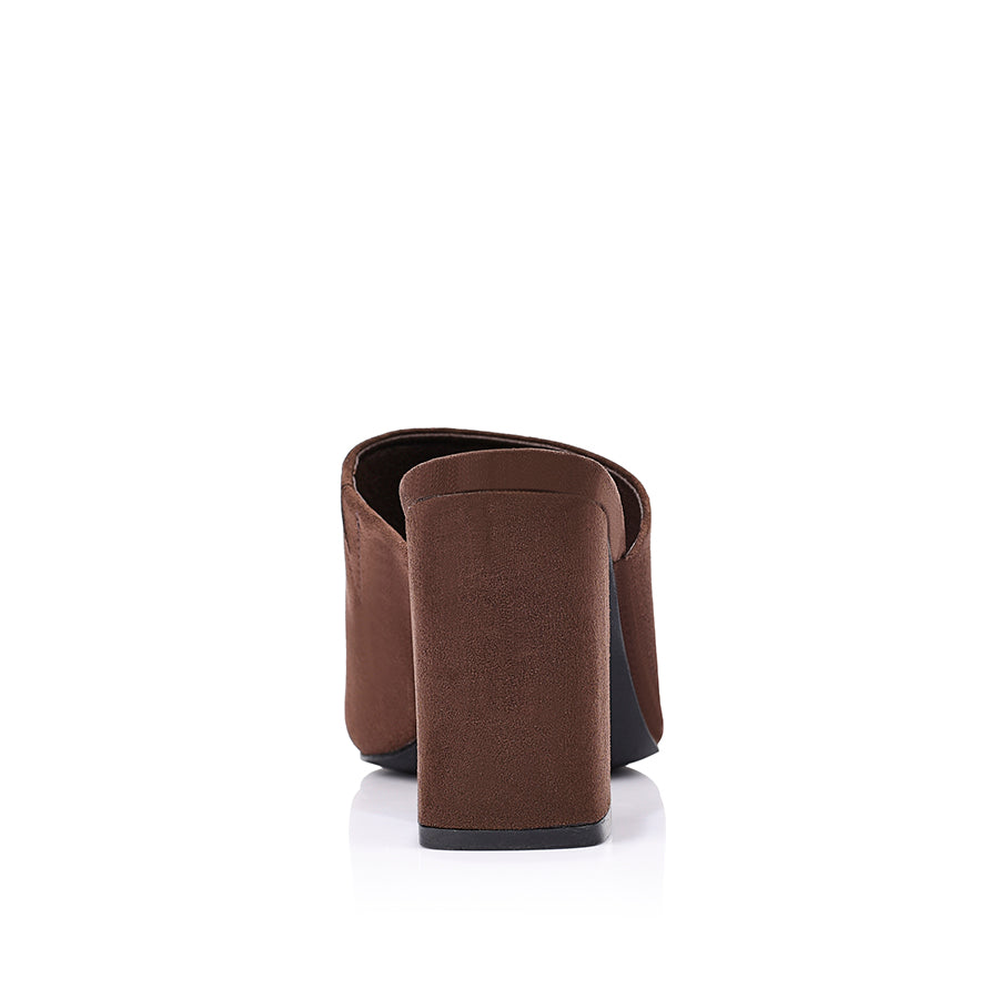 Creed Block Heel Mules - Chocolate Brown Micro