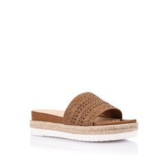 Women's platform footbed slide in tan