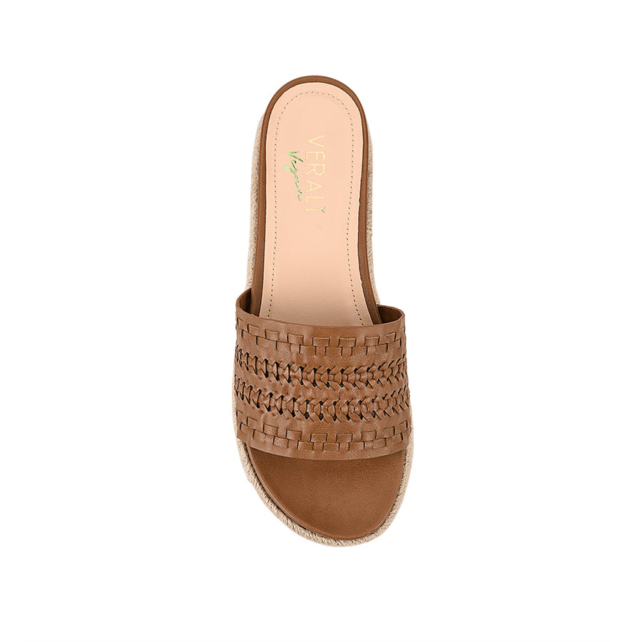 Women's platform footbed slide in tan