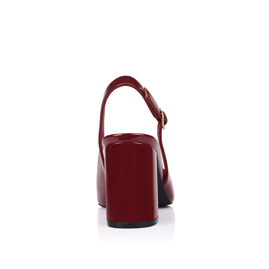 Elio Slingback Block Heels - Wine Patent