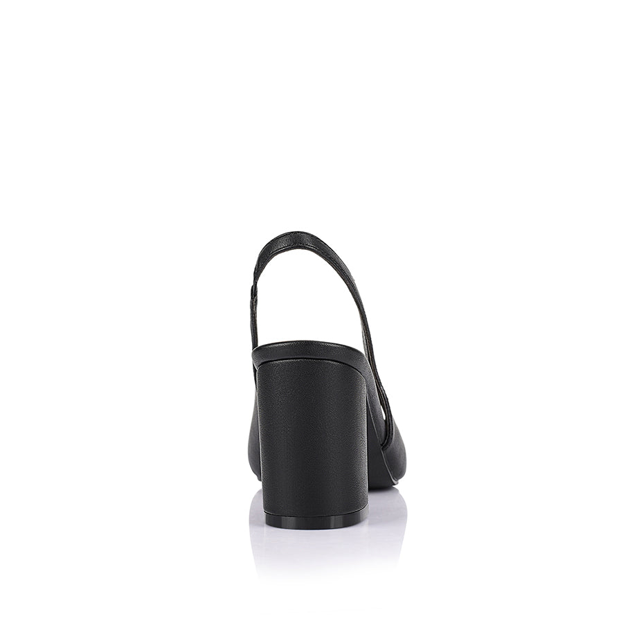 Women's pointed toe slingback with block heel in black vegan