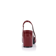 Women's pointed toe slingback with block heel in red wine patent vegan