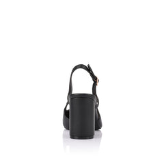 Women's black vegan leather block heel pointed toe slingback