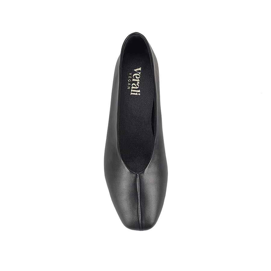 Black flat shoe with a square toe shape