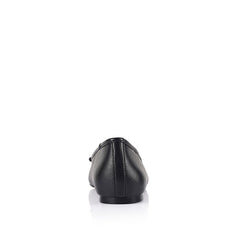 Black smooth ballet flats with a black heel and small bow