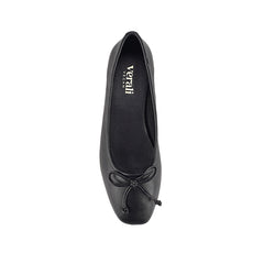 Black smooth ballet flats with a black heel and small bow
