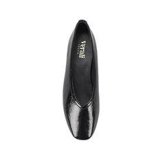 Black crinkle flat with square toe shape and v high vamp