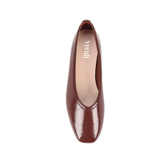 Burgundy flat with square toe shape and v high vamp