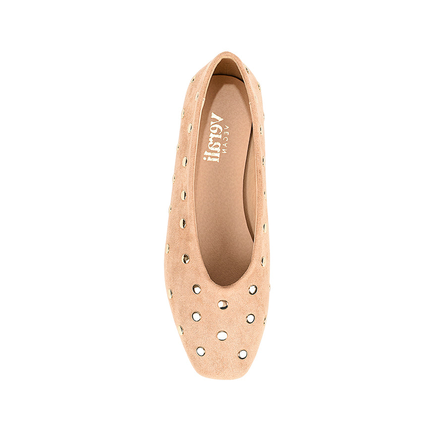 Euri Studded Ballet Flats - Sand Beige Micro