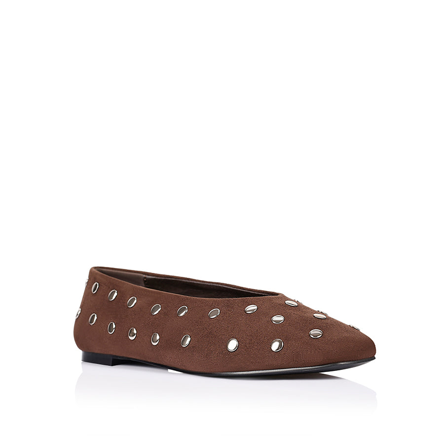Euri Studded Ballet Flats - Chocolate Brown Micro