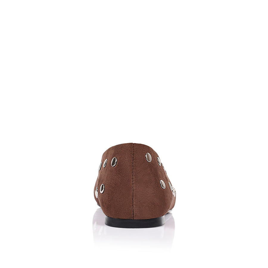 Euri Studded Ballet Flats - Chocolate Brown Micro