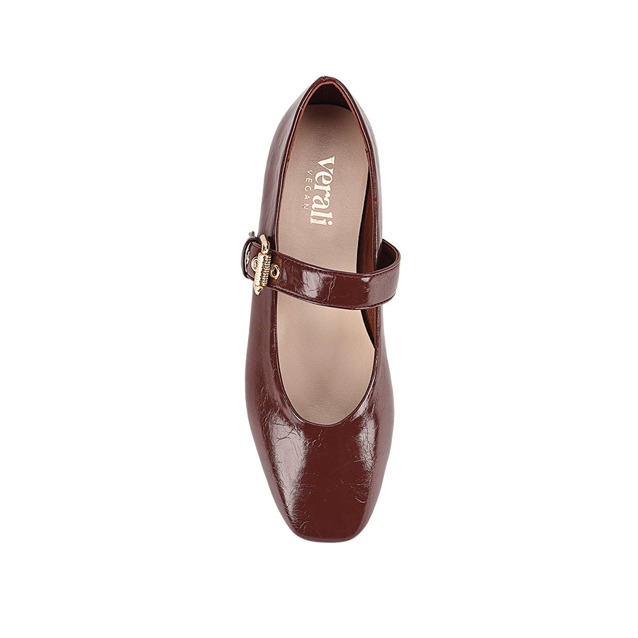 Crinkled texture Mary-Jane ballet flat with gold buckle