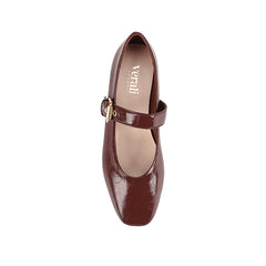 Crinkled texture Mary-Jane ballet flat with gold buckle