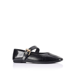 Crinkled texture Mary-Jane ballet flat with gold buckle