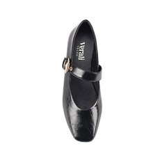 Crinkled texture Mary-Jane ballet flat with gold buckle