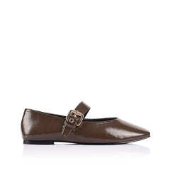 Crinkled texture Mary-Jane ballet flat with gold buckle