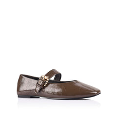 Crinkled texture Mary-Jane ballet flat with gold buckle
