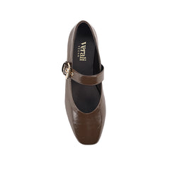 Crinkled texture Mary-Jane ballet flat with gold buckle