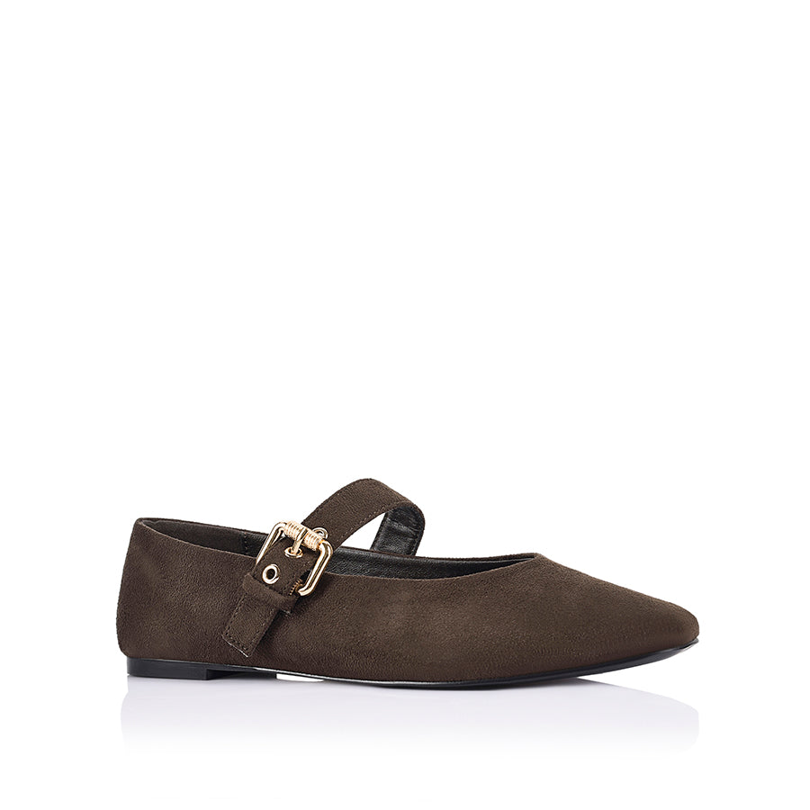 Microfibre texture Mary-Jane ballet flat with gold buckle