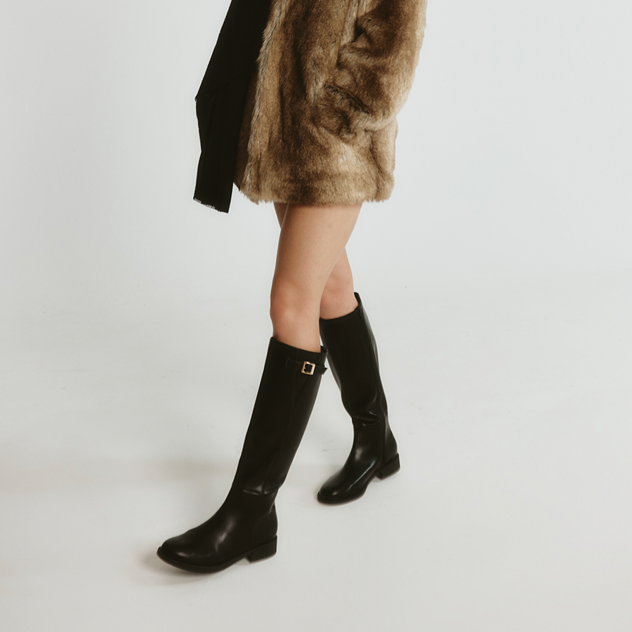 Garfield Flat Knee High Boots - Black – Verali Shoes