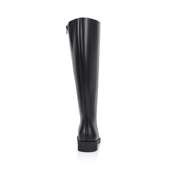 Black knee high boot with a wide calf shaft