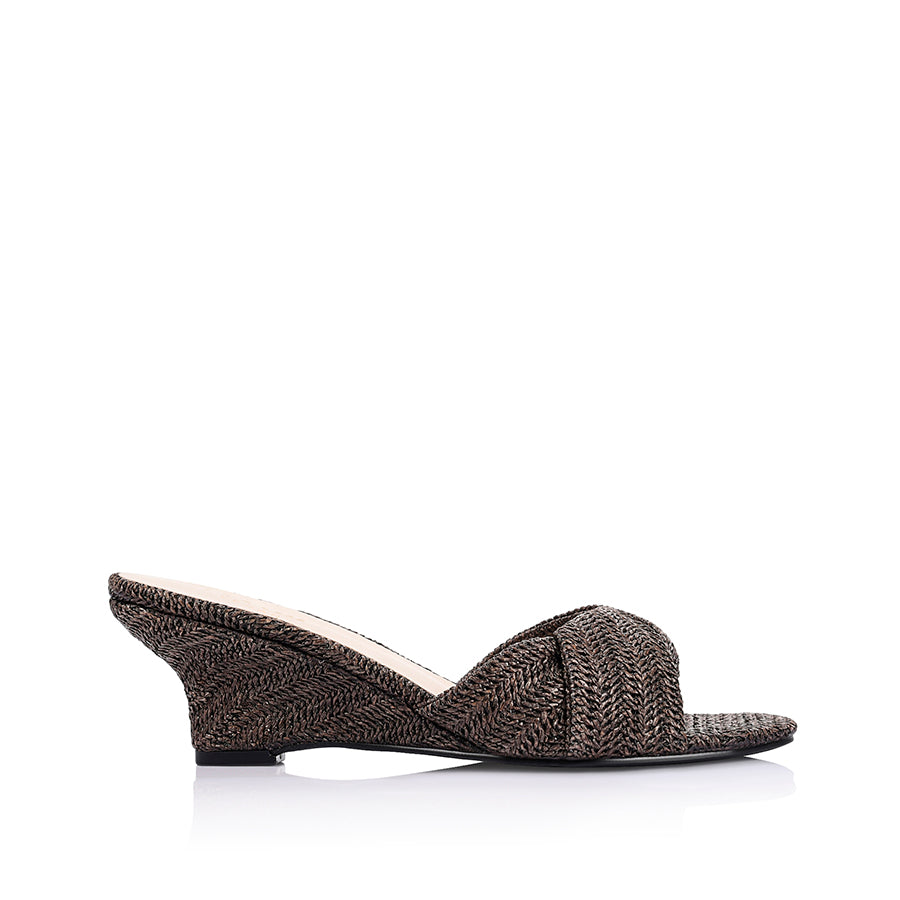 Gabriella Mule Wedges - Chocolate Brown Raffia