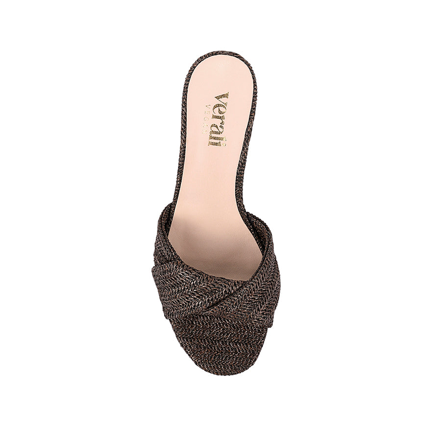 Gabriella Mule Wedges - Chocolate Brown Raffia
