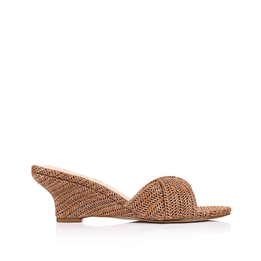 Gabriella Mule Wedges - Tan Raffia