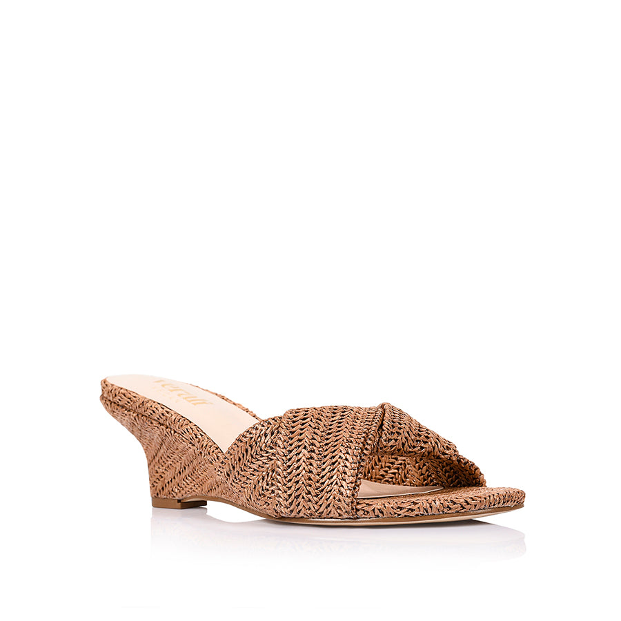Gabriella Mule Wedges - Tan Raffia