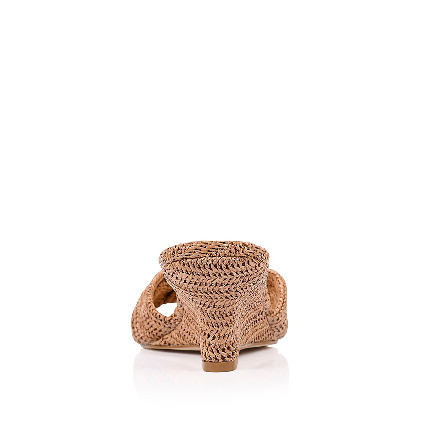 Gabriella Mule Wedges - Tan Raffia