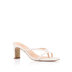 Women's chalk white vegan high heeled thong with thin block heel