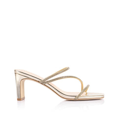 Gold high-heeled sandal with thin straps