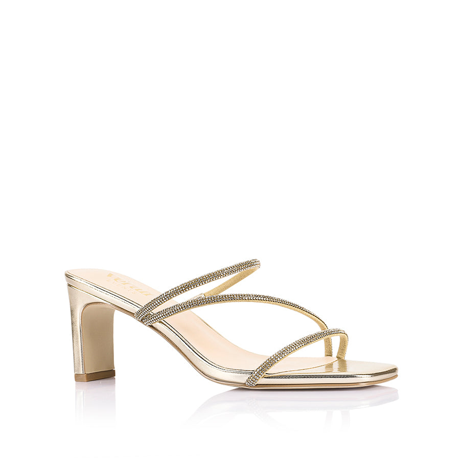 Ginger Block Heel Mules - Champagne Gold
