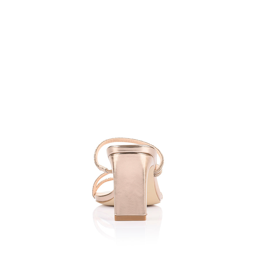 Rose gold high-heeled sandal with thin straps