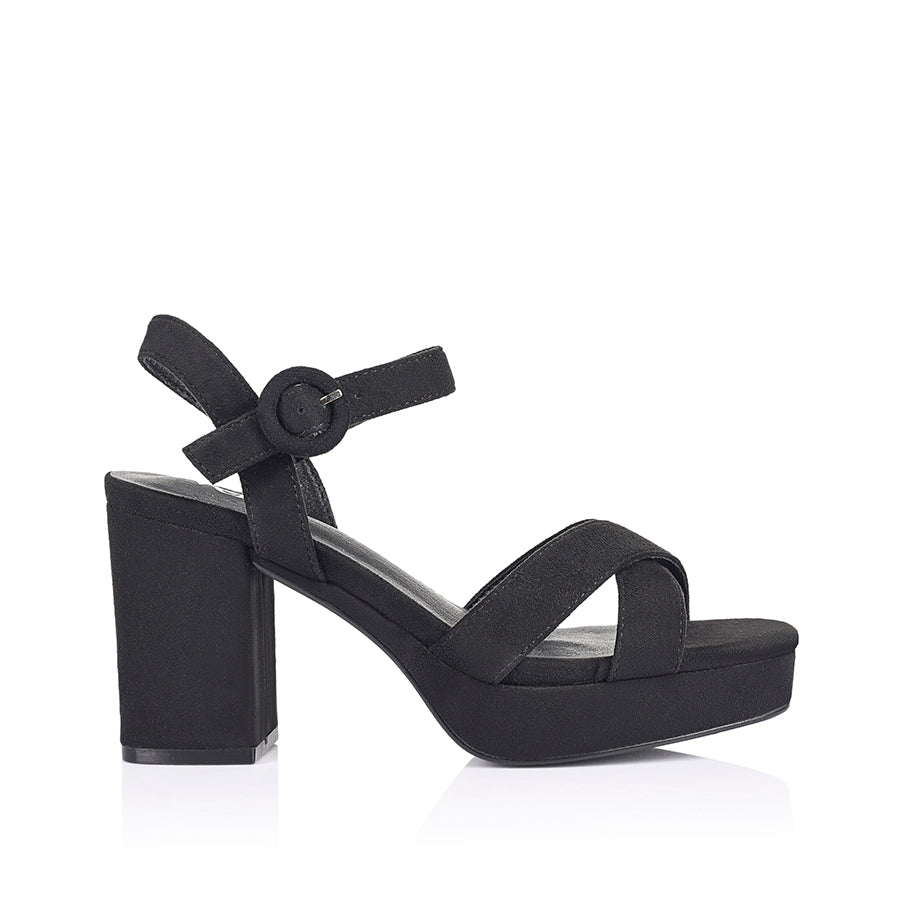 Black microsuede sandal platform heel