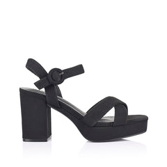 Black microsuede sandal platform heel