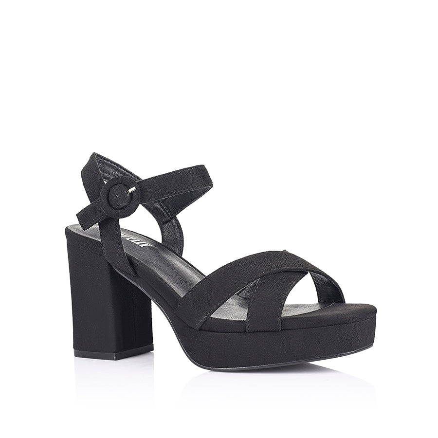 Black microsuede sandal platform heel