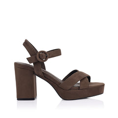 Brown microsuede sandal platform heel