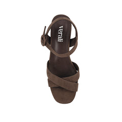 Brown microsuede sandal platform heel