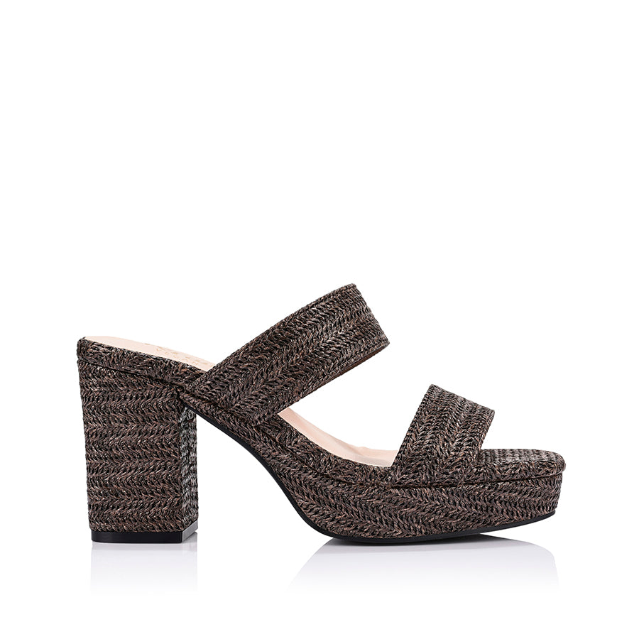 Herbet Platform Heels - Chocolate Brown Raffia